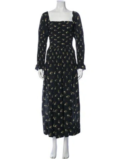 Pre-owned Doen Floral Print Long Dress In Black
