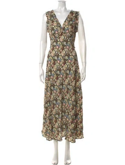 Pre-owned Doen Floral Print Long Dress In Black