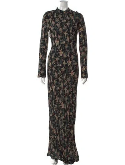 Pre-owned Doen Floral Print Long Dress In Black