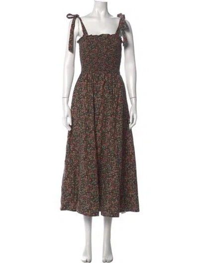 Pre-owned Doen Floral Print Long Dress In Black
