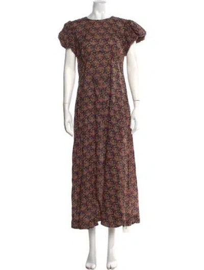 Pre-owned Doen Floral Print Long Dress In Black