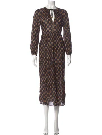 Pre-owned Doen Floral Print Long Dress In Black