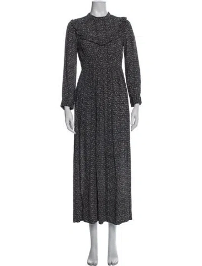 Pre-owned Doen Floral Print Long Dress In Black