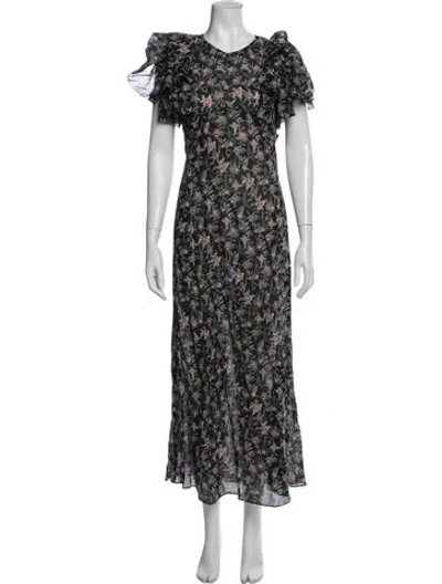 Pre-owned Doen Floral Print Long Dress In Black