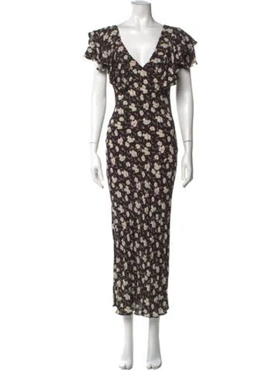 Pre-owned Doen Floral Print Long Dress In Black