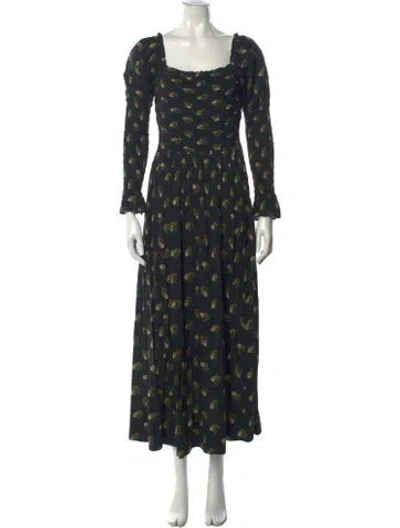Pre-owned Doen Floral Print Long Dress In Black