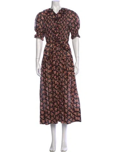 Pre-owned Doen Floral Print Long Dress In Black