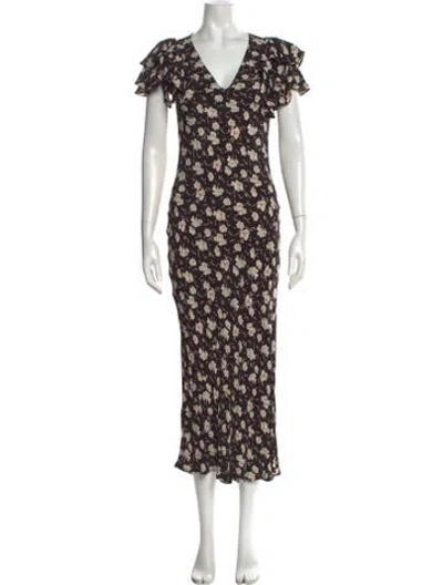 Pre-owned Doen Floral Print Long Dress In Black