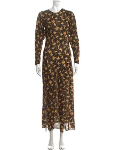 Pre-owned Doen Floral Print Long Dress In Black