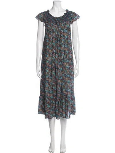 Pre-owned Doen Floral Print Long Dress In Black