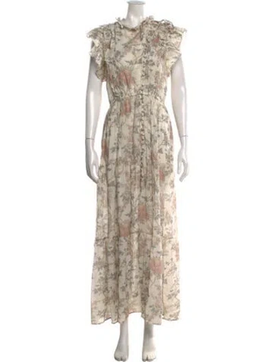 Pre-owned Doen Floral Print Long Dress In Black