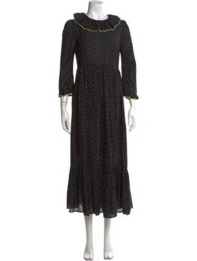 Pre-owned Doen Floral Print Long Dress In Black