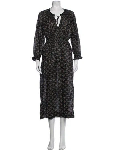 Pre-owned Doen Floral Print Long Dress In Black