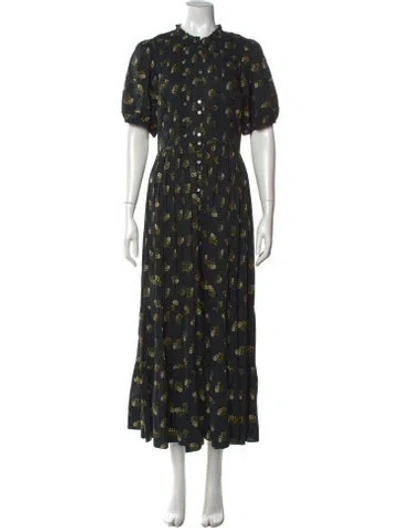 Pre-owned Doen Floral Print Long Dress In Black