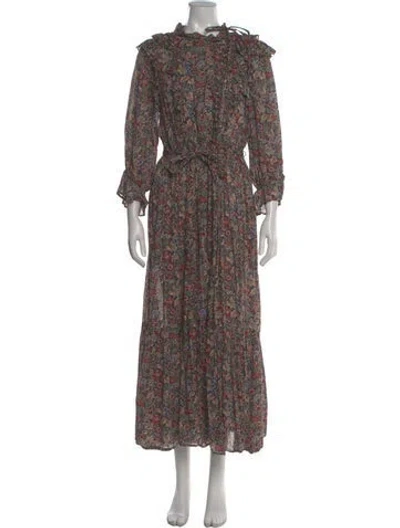 Pre-owned Doen Floral Print Long Dress In Black