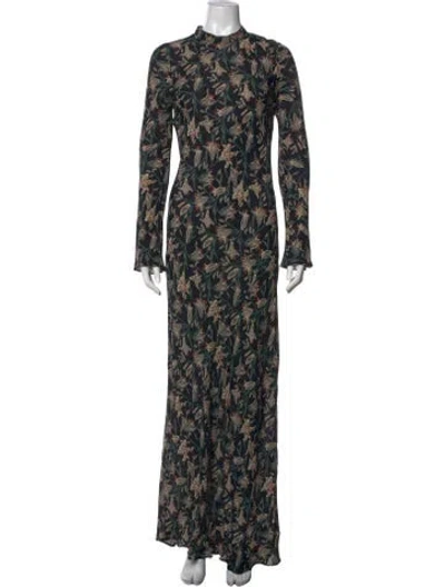 Pre-owned Doen Floral Print Long Dress In Black
