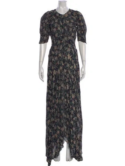 Pre-owned Doen Floral Print Long Dress In Black