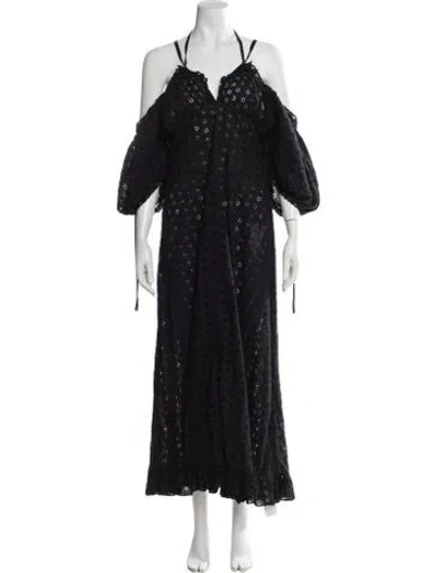 Pre-owned Doen Floral Print Long Dress In Black