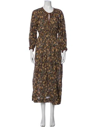 Pre-owned Doen Floral Print Long Dress In Black