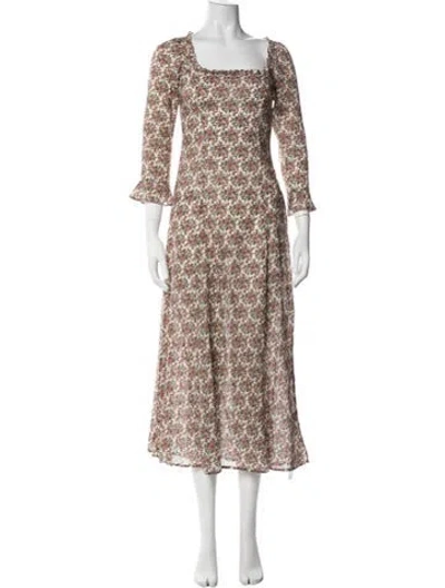 Pre-owned Doen Floral Print Long Dress In Black