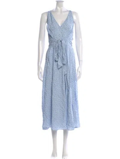 Pre-owned Doen Floral Print Long Dress In Blue