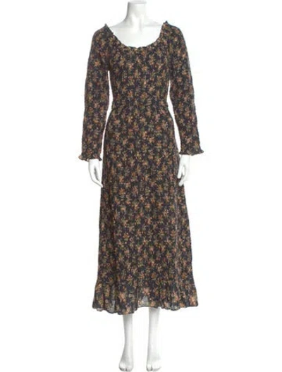 Pre-owned Doen Floral Print Long Dress In Blue