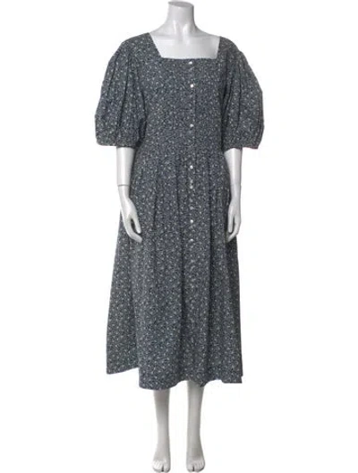 Pre-owned Doen Floral Print Long Dress In Blue