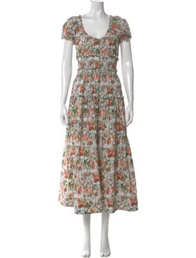 Pre-owned Doen Floral Print Long Dress In Blue