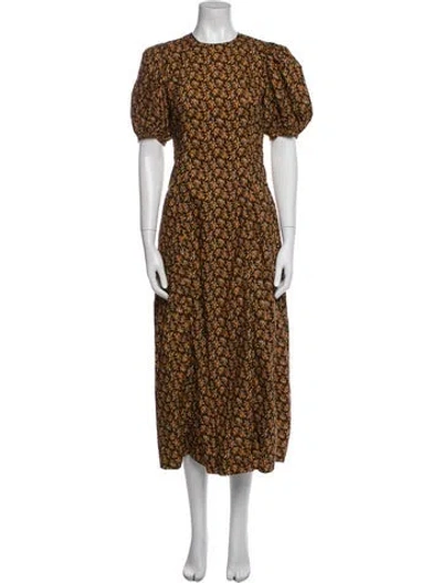 Pre-owned Doen Floral Print Long Dress In Blue