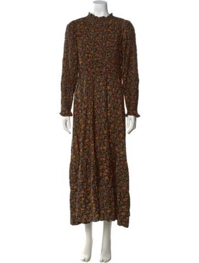 Pre-owned Doen Floral Print Long Dress In Blue