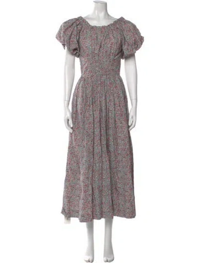 Pre-owned Doen Floral Print Long Dress In Blue