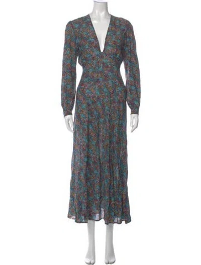 Pre-owned Doen Floral Print Long Dress In Blue