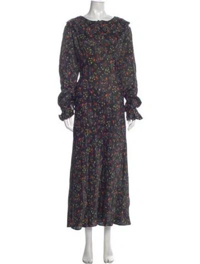 Pre-owned Doen Floral Print Long Dress In Blue
