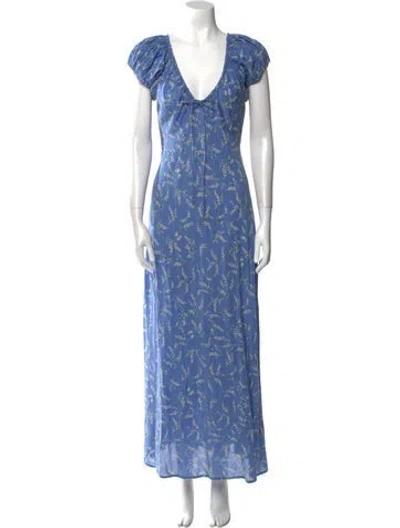 Pre-owned Doen Floral Print Long Dress In Blue
