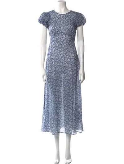 Pre-owned Doen Floral Print Long Dress In Blue
