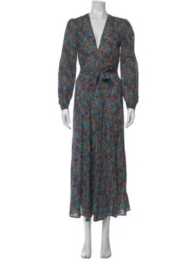 Pre-owned Doen Floral Print Long Dress In Blue