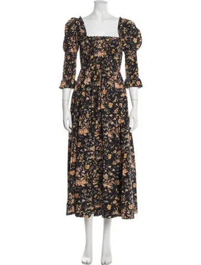 Pre-owned Doen Floral Print Long Dress In Blue