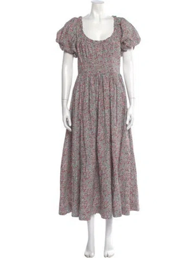 Pre-owned Doen Floral Print Long Dress In Blue
