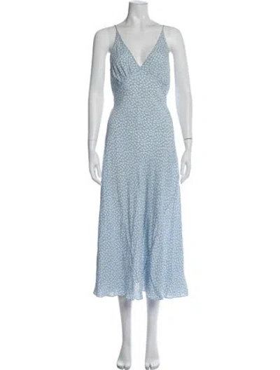 Pre-owned Doen Floral Print Long Dress In Blue