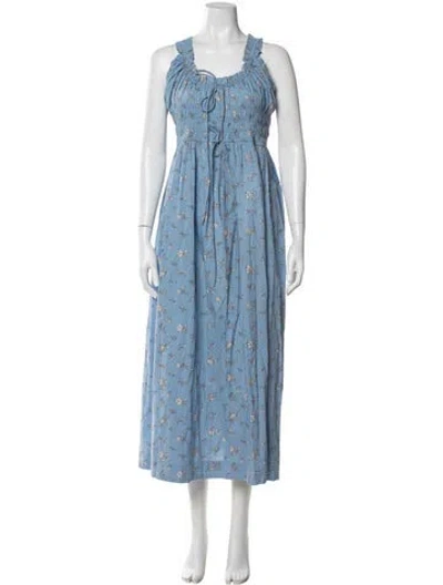 Pre-owned Doen Floral Print Long Dress In Blue