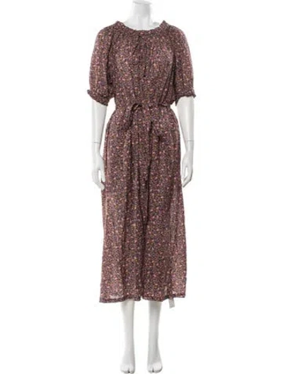 Pre-owned Doen Floral Print Long Dress In Blue