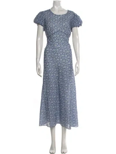 Pre-owned Doen Floral Print Long Dress In Blue