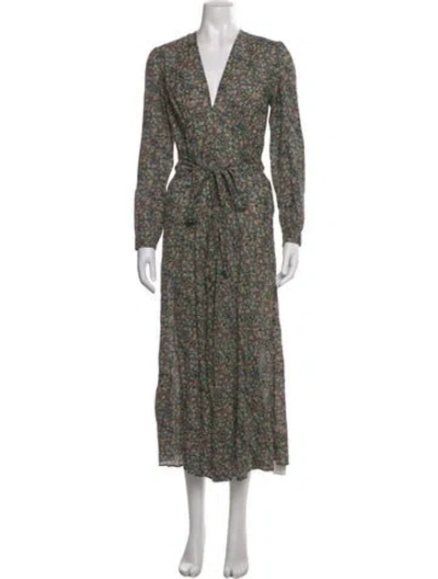 Pre-owned Doen Floral Print Long Dress In Blue