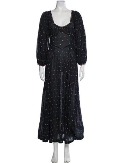 Pre-owned Doen Floral Print Long Dress In Blue