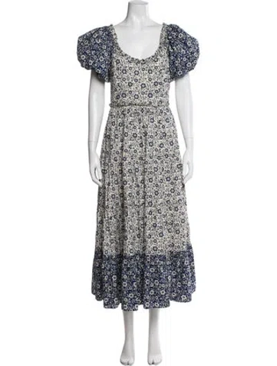 Pre-owned Doen Floral Print Long Dress In Blue
