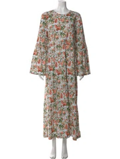 Pre-owned Doen Floral Print Long Dress In Blue
