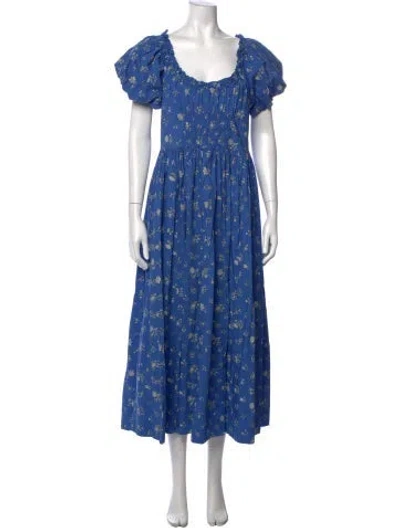 Pre-owned Doen Floral Print Long Dress In Blue