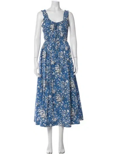 Pre-owned Doen Floral Print Long Dress In Blue