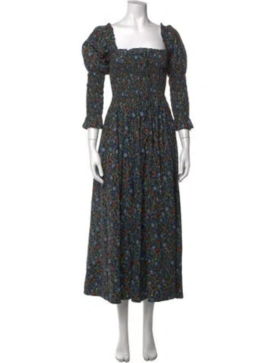 Pre-owned Doen Floral Print Long Dress In Blue