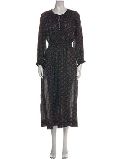 Pre-owned Doen Floral Print Long Dress In Blue